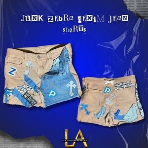 Custom Made “Junk Zebra Denim Jean Shorts”